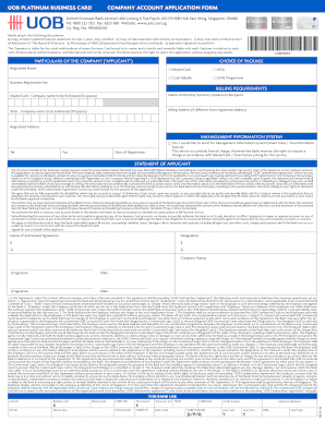 UOB Platinum Business Card Company Application Form