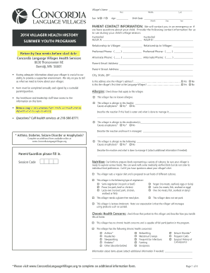 Villager Health History Form
