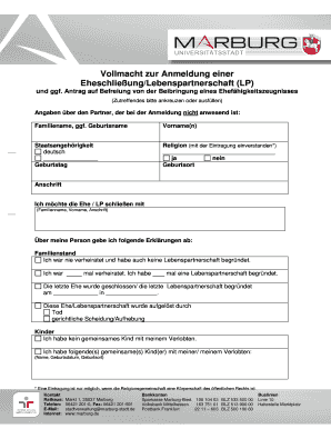 Vollmacht zur Anmeldung einer Eheschließung