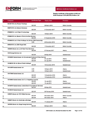 Small Employer COR (SECOR) Holders List