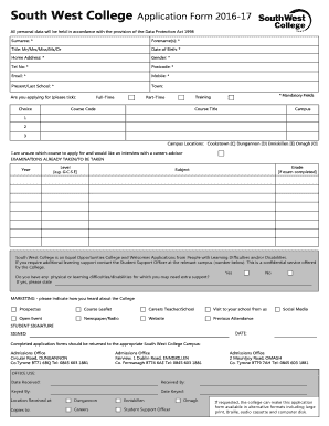 South West College Application Form