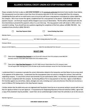 ACH Stop Payment Form