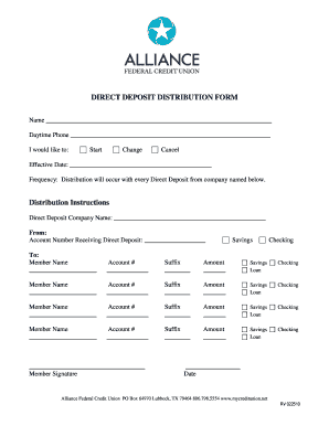 Direct Deposit Distribution Form