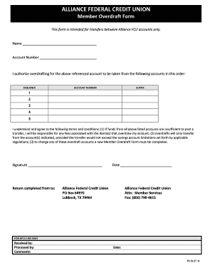 Alliance Federal Credit Union Overdraft Form