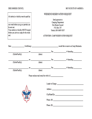 Boy Scouts of America Weekend Reservation Request