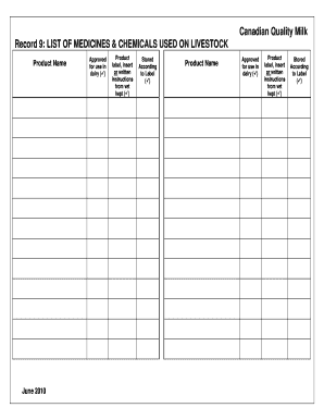 Livestock Medicine Record Form