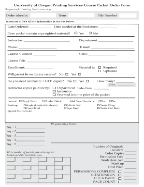 University of Oregon Printing Services Course Packet Order Form