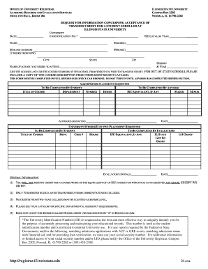 Illinois State University Transfer Credit Request Form