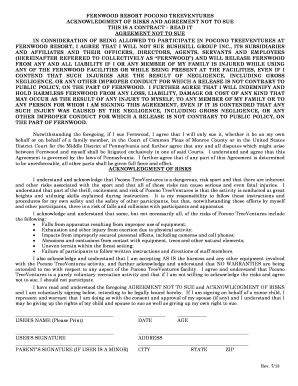 Fernwood Resort Pocono TreeVentures Waiver