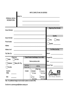 Personal Checks Reorder Form