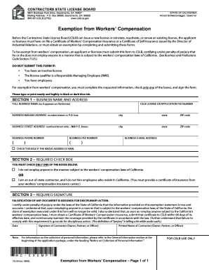 California Contractor Workers' Compensation Exemption Form