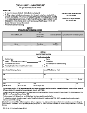 Michigan Central Registry Clearance Request
