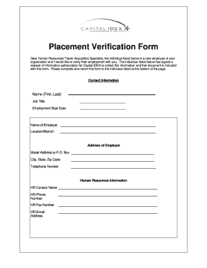 Placement Verification Form