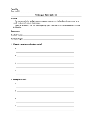 Photography Critique Worksheet