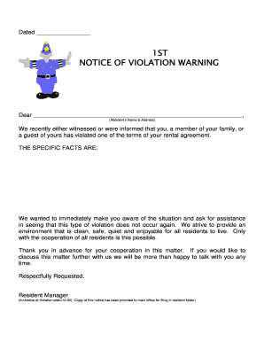 First Notice of Violation Warning