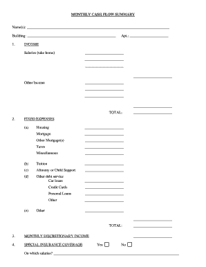 monthly cash flow plan