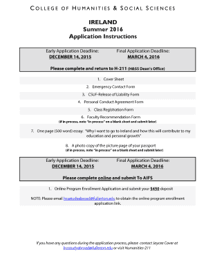 IRELAND Summer 2016 Application Instructions - hss fullerton