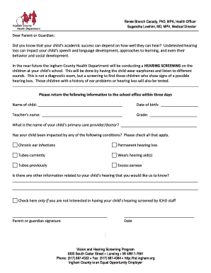 Ingham County Hearing Screening Consent Form