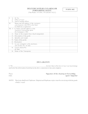 Delivery Note Form 602