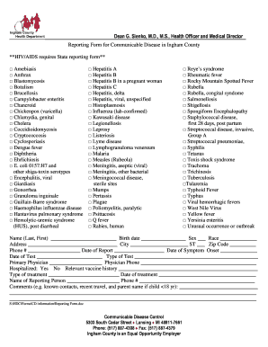 Ingham County Communicable Disease Reporting Form