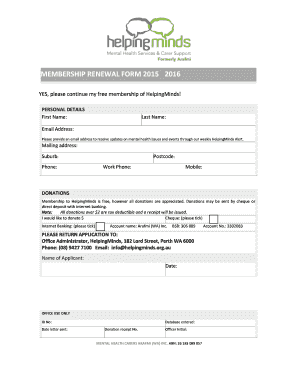 HelpingMinds Membership Renewal Form