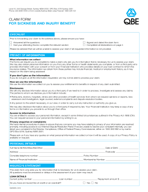 Sickness and Injury Benefit Claim Form