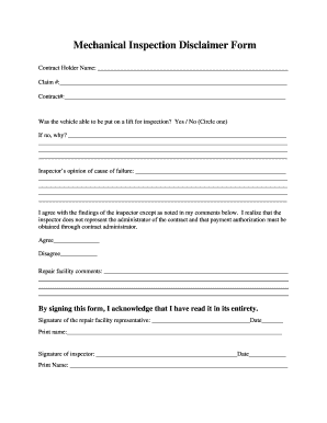 Mechanical Inspection Disclaimer Form