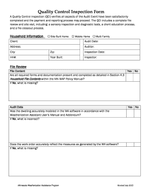 Quality Control Inspection Form