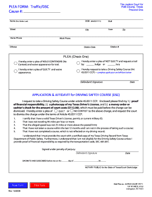 Texas Traffic Plea and Driving Safety Course Application
