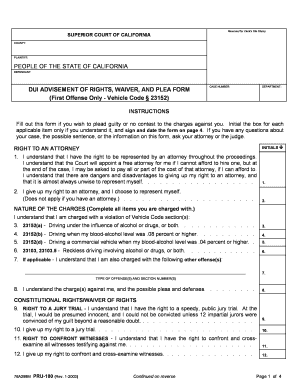 California DUI Advice of Rights Waiver and Plea Form