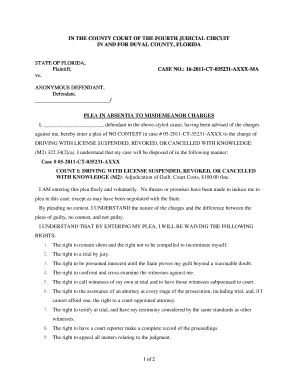 Plea in Absentia to Misdemeanor Charges
