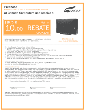 Eagle Tech USB/eSATA Enclosure Rebate Form