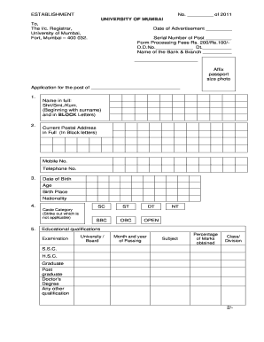 University of Mumbai Job Application Form