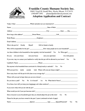 Adoption paper format - BAdoption Applicationb For Franklin County Humane Society