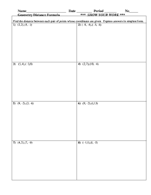 Geometry Distance Formula Worksheet
