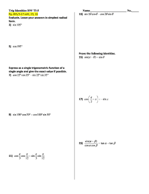 Trigonometry Homework Assignment