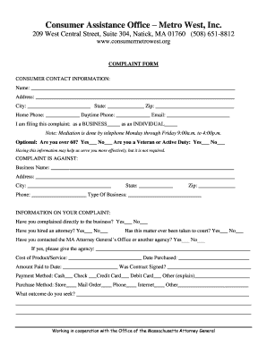 Consumer Complaint Form
