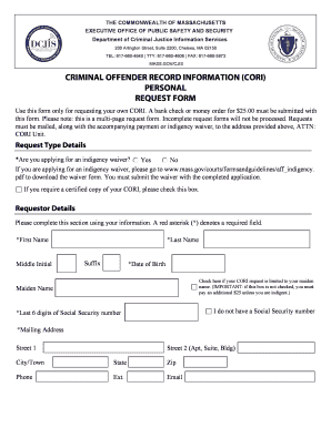 Massachusetts Criminal Offender Record Information Request Form