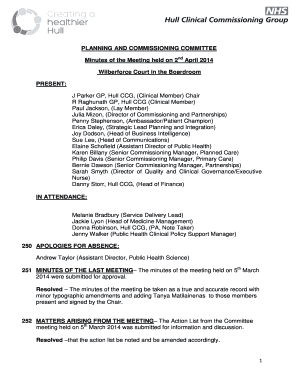 PLANNING AND COMMISSIONING COMMITTEE Minutes of the - hullccg nhs