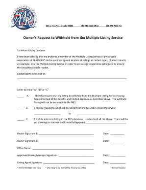 Owner's Request to Withhold from the Multiple Listing Service
