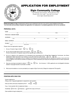 Elgin Community College Employment Application