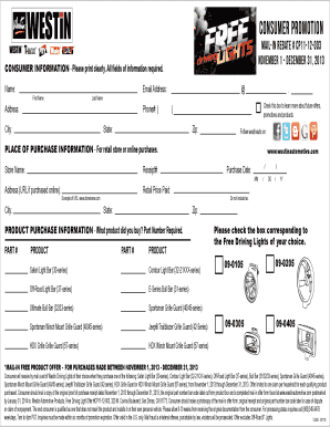 Westin Automotive Mail-In Rebate Form