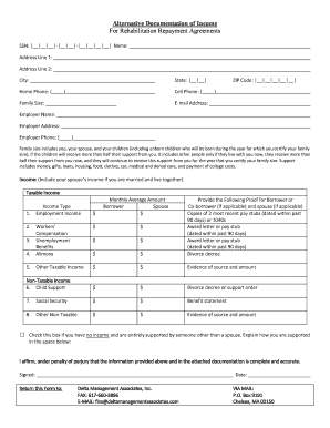 Rehabilitation Repayment Agreement Income Documentation
