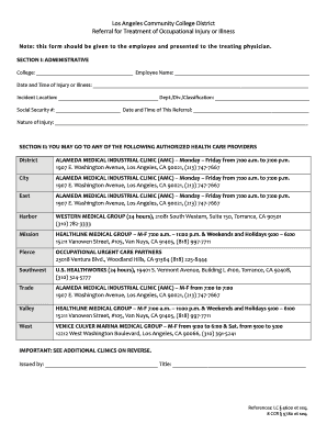 Los Angeles Community College District Occupational Injury Referral Form