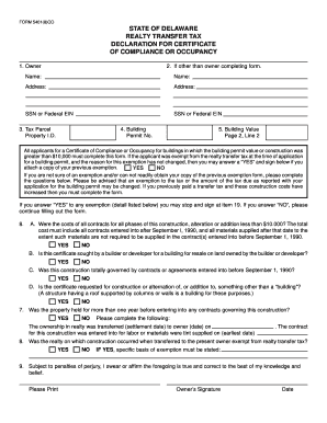 Delaware Realty Transfer Tax Declaration