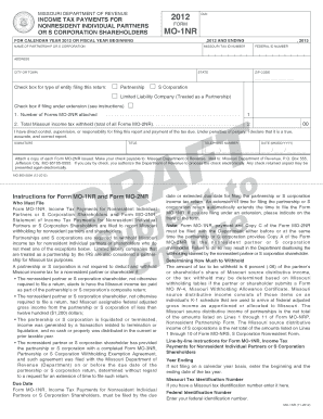 Missouri Nonresident Income Tax Form MO-1NR