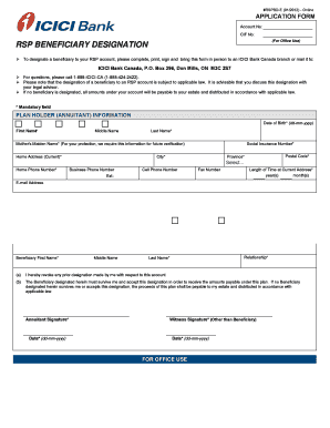 ICICI Bank Canada RSP Beneficiary Designation Form