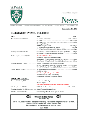 CALENDAR OF EVENTS DUE DATES - stpaddys