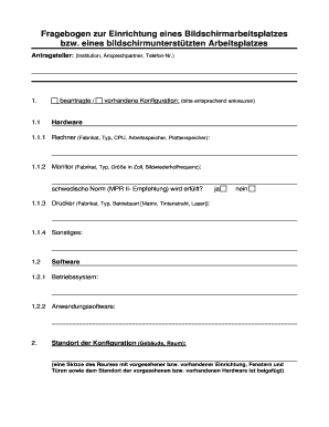 Fragebogen zur Einrichtung eines Bildschirmarbeitsplatzes