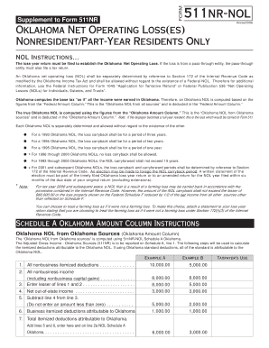 Oklahoma Net Operating Loss Form 511NR-NOL